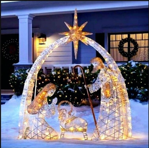 Christmas Nativity Scene Outdoor Decoration Iron LED Glowing Yard Stakes Holy Family Bethlehem Star Garden Ornaments