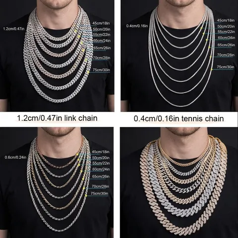 Collana a Maglia Cubana Iced Out Oro Argento Lega Strass Hip Hop Catena per Uomo Donna Street Punk Gioielli di Moda