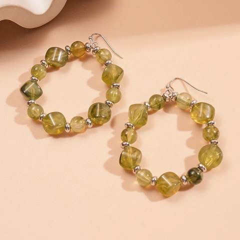Böhmische Olivgrüne Acrylperlen Creolen Geometrische Unregelmäßige Transparente Perlen Vintage Stil Damen Schmuck