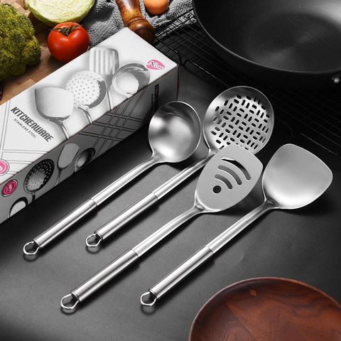 Utensili Da Cucina In Acciaio Inossidabile 430 Spatola Mestolo Schiumarola Girante Scanalata Resistente Al Calore Moderno