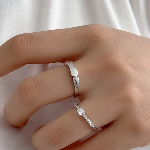 Anelli di Coppia Regolabili in Argento Sterling 925 per Uomo Donna Set di Anelli Aperti con Strass Gioielli Moda Regalo