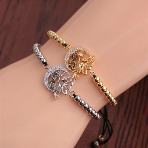 Pulsera De Cuentas De Cobre Ajustable Con Dijes De Luna Estrella Infinito Hada Circón