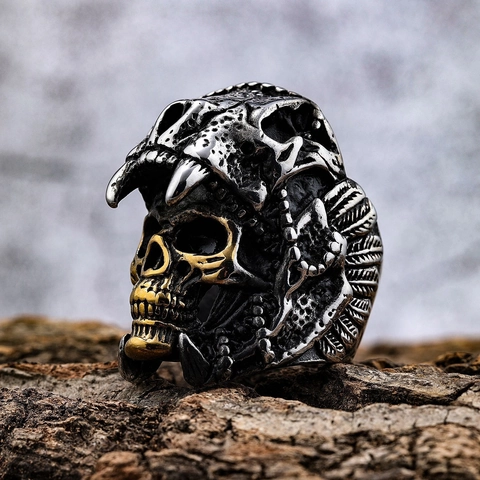 Anillo Calavera Gótica Hombre Acero Inoxidable Grande Punk Biker Retro Nórdico Cabeza Animal Joyería Personalizada