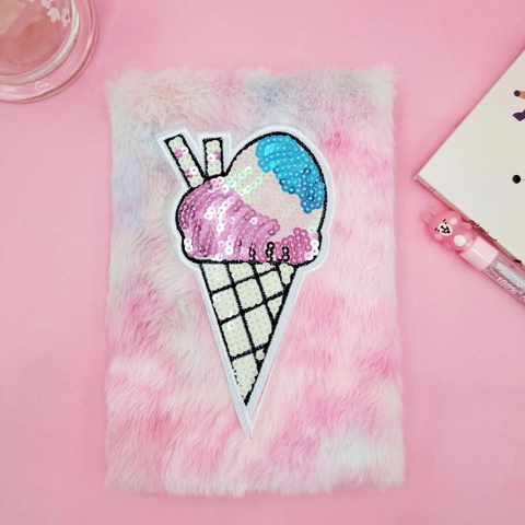 Cuaderno De Peluche Piel Sintética Tie Dye Lentejuelas Helado Dibujos Animados Agenda Diario Para Niños Niñas Estudiante Oficina Escuela Papelería