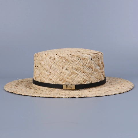 Chapeau Boater En Paille De Raphia Femme Large Bord Plat Été Plage Protection Solaire Respirant Style Japonais Élégant