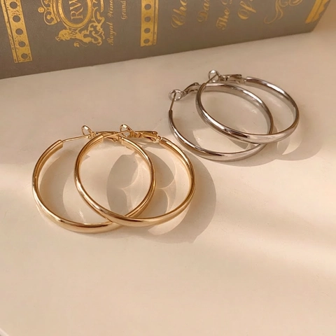 Orecchini A Cerchio Minimalisti Alla Moda Per Donna Placcati In Oro Vero Cerchio Cavo Gioielli Con Perno In Argento Stile Elegante
