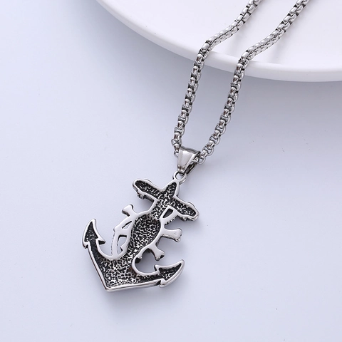 Collana Con Pendente Ancora Teschio Da Uomo Acciaio Inossidabile 316L Retro Hip Hop Punk Pirata Gioielli Gotici