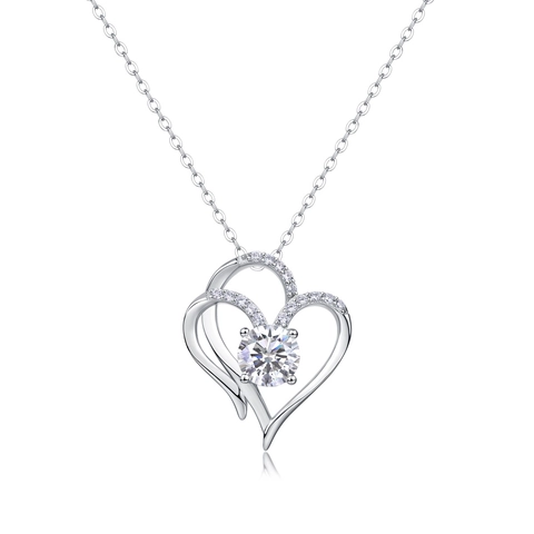 Collana Con Pendente A Cuore Argento Sterling 925 Moissanite Doppio Cuore Intrecciato Catena Clavicola Gioielli Donna