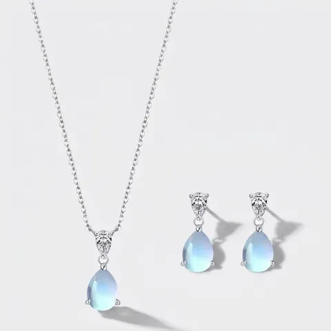 Collana E Orecchini A Goccia D'acqua Pietra Di Luna In Argento Sterling 925 Per Donna Lusso Semplice