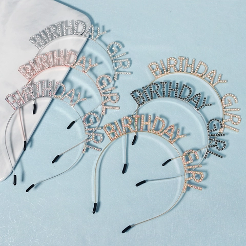 Rhinestone Birthday Girl Letter Headband Metal Crystal Birthday Party Hairband Fashion Bridal Accessory For Women Girls