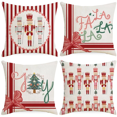 Federa Per Cuscino In Lino Schiaccianoci Di Natale Copricuscino Decorativo Per Divano Soggiorno Decorazione Invernale