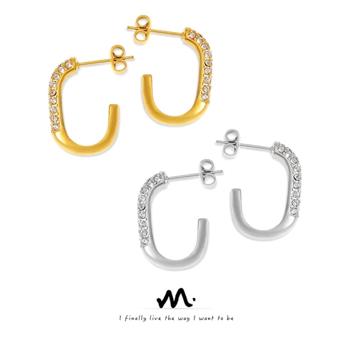 Orecchini a Bottone a Forma di U in Acciaio al Titanio con Strass Vintage Francese Gioielli Geometrici Eleganti Placcati Oro Argento per Donna
