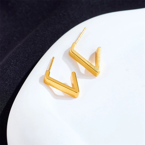 Pendientes Geométricos Acero Inoxidable Chapado En Oro Forma V U Hoop C Corazón Joyería Moda Minimalista Mujer