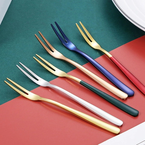 304 Stainless Steel Fruit Fork Creative Dessert Small Fork Thickened Two-Prong Cake Salad Pick For Home Banquet Use