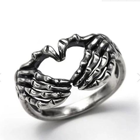 Legierung Skelett Hand Herz Ring Retro Gothic Punk Stil Schmuck Für Männer Und Frauen