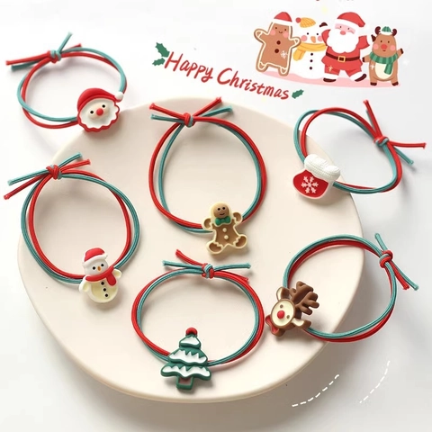 Elastici Per Capelli Natalizi Con Babbo Natale E Renne In Resina Accessori Per Capelli Da Festa Per Ragazze