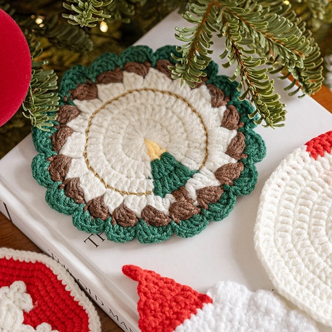 Posavasos De Navidad De Ganchillo Hechos A Mano Tejidos Santa Copo De Nieve Árbol Decoración De Mesa