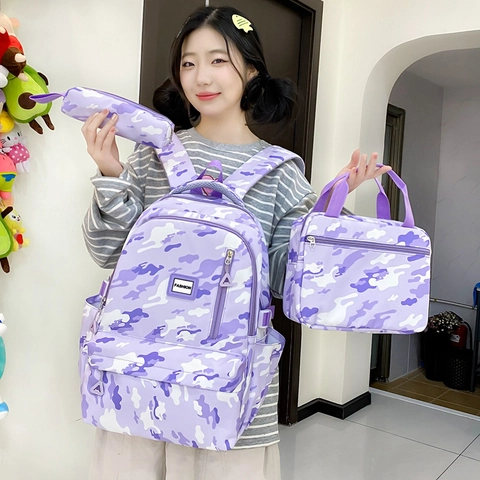 Camouflage Backpack Lunch Bag Pencil Case Nylon Large Capacity School Travel Fashion Students