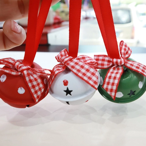 Campanelli Di Natale In Metallo Con Fiocchi Gingham Stella Ritagliata Ornamenti Appesi Decorazione Festiva