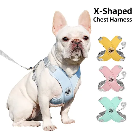 Reflective Pet Harness And Leash Set Breathable Mesh X-Shaped Vest For French Bulldog Shiba Inu Adjustable No Pull