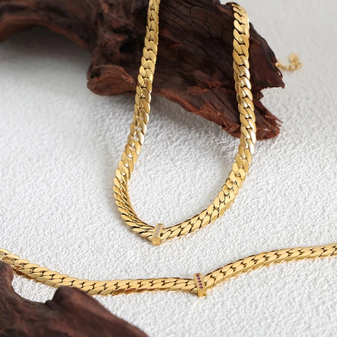 Minimalistische Effen Kleur Roestvrij Staal Inleg Zirkoon Armbanden Ketting 1 Stuk