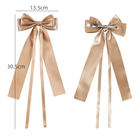 Barrette Cheveux en Satin avec Grand Nœud et Long Ruban Style Français Épingle à Cheveux Douce pour Femme Mariage Fête