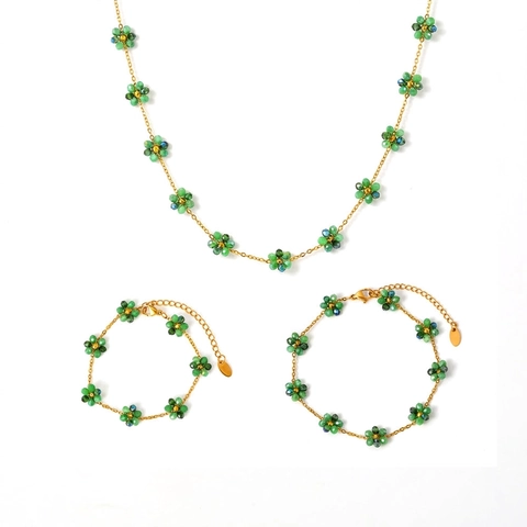 Bohemia Handgemaakte Kralen Bloem Ketting Armband Enkelband Titanium Staal Glazen Kralen Sieraden Voor Vrouwen Meisjes