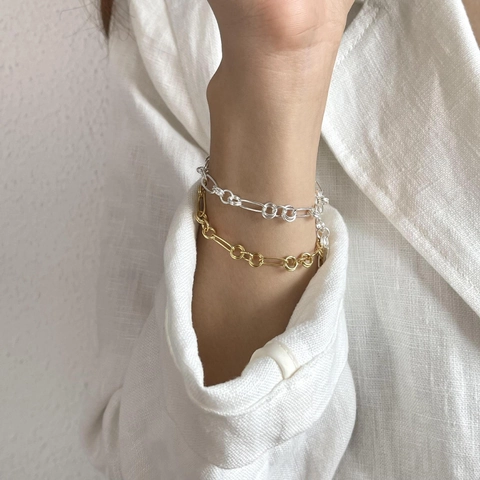 Bracciale A Catena Argento Sterling 925 Minimalista Francese Geometrico Anello A O Design Di Nicchia Stile Industriale Per Donne