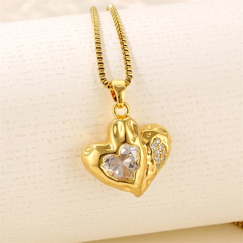 Herz Anhänger Halskette Edelstahl 18K Vergoldet Geometrische Zirkon Französischer Stil Minimalistischer Schmuck Für Damen