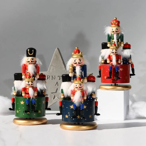 Boîte À Musique Casse-Noisette Bois Rotatif Peint À La Hand Décoration De Noël Vintage Européen Ornement De Bureau