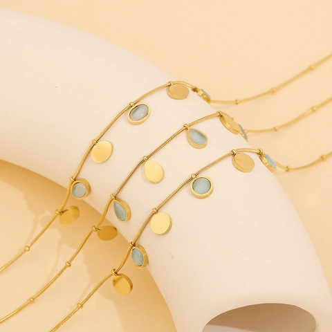 Collana Pendente Geometrica in Acciaio Inossidabile con Pietra Occhio di Gatto Placcata in Oro Gioielli di Moda per Donna