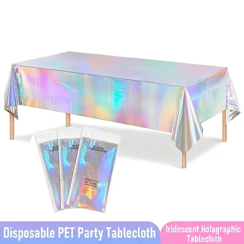 Tovaglia In Plastica Olografica Iridescente Impermeabile Laser Copertura Per Tavolo Usa E Getta Per Compleanno Matrimonio Natale