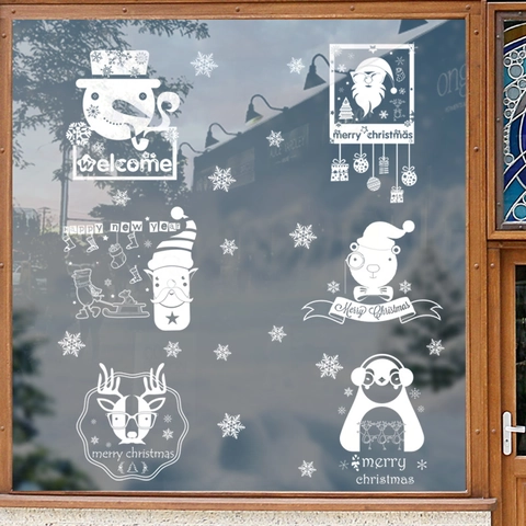 Pegatinas Ventana Navidad Estáticas Blancas Papá Noel Muñeco Nieve Reno Copo Nieve Calcomanías Puerta Cristal Decoración Festiva