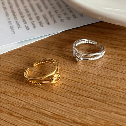 Anello Aperto Regolabile In Argento Sterling 925 Nodo Intrecciato Minimalista Stile Coreano Gioielli Per Donna