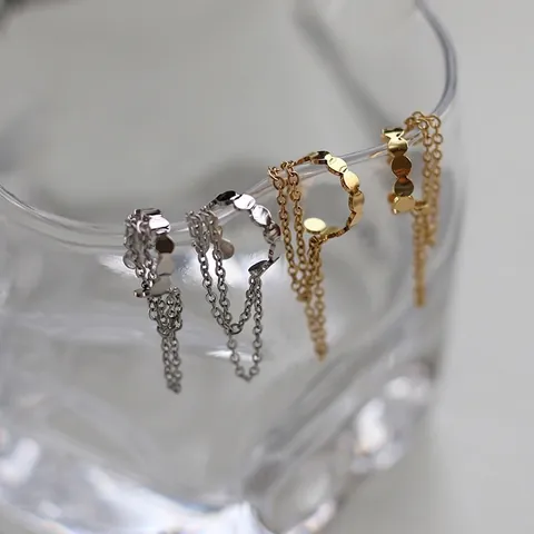 Minimalistische 316L Edelstahl Quaste Kette Ohrmanschetten Für Frauen Nicht Durchstochen Dreilagig Industrie Gold Schmuck