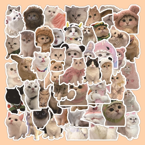 Cute Cat Stickers Waterproof Vinyl Decals For Laptop Phone Case Luggage Scrapbook DIY Decorative Cartoon Realistic Ins Style