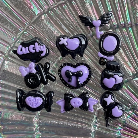 Ciondoli In Resina Gotica Nero Viola Fiocco Ali Cuore Materiale DIY Per Cover Telefono Fermaglio Capelli Gioielli