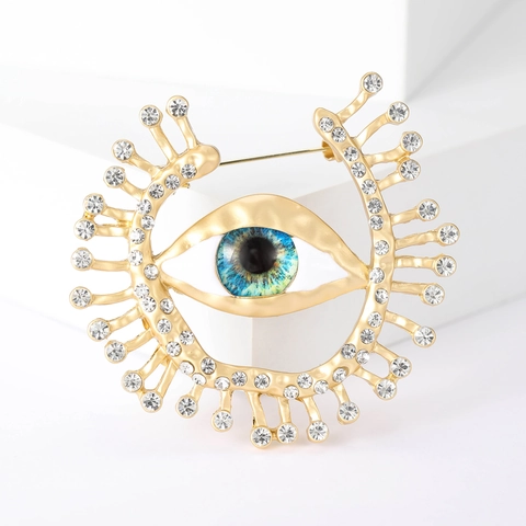 Fashion Alloy Rhinestone Evil Eye Brooch For Women Exquisite Elegant Eye Shaped Pin Clothing Accessories For Party Wedding Jewelry