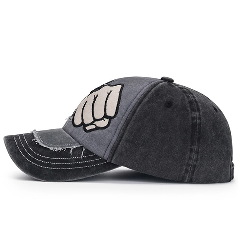 Casquette De Baseball En Coton Lavé Vintage Distressed Poing Brodé Boucle Métallique Réglable Snapback Streetwear Chapeau Soleil Unisexe