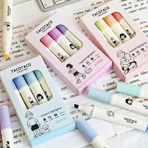 Surligneurs Pastel Protection Des Yeux À Base De Eau Avec Capuchon Pointe Biseautée Couleurs Douces Bureau Étudiant