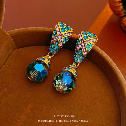 Orecchini Pendenti Vintage Con Cristallo Blu E Strass Gioielli In Lega Da Donna Con Perno In Argento