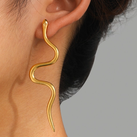 Boucles D'oreilles Pendantes En Forme De Serpent Acier Inoxydable Courbe En S Mode Style Punk Pour Femmes