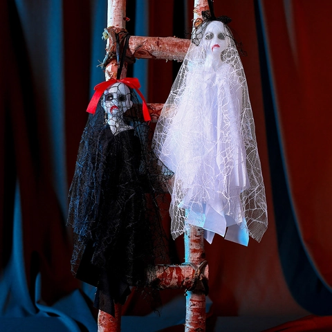 Halloween Hängende Geisterbraut Dekoration Satinntuch Netz Skelett Schädel Requisite Spukhaus Party Horror Gotisch Dekor