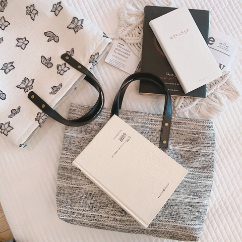 Borsa Tote Da Donna Tela Cotone Manico In Pelle Rivetto Retro Ricamo Farfalla Trama Tweed Letterario Quotidiano Casual