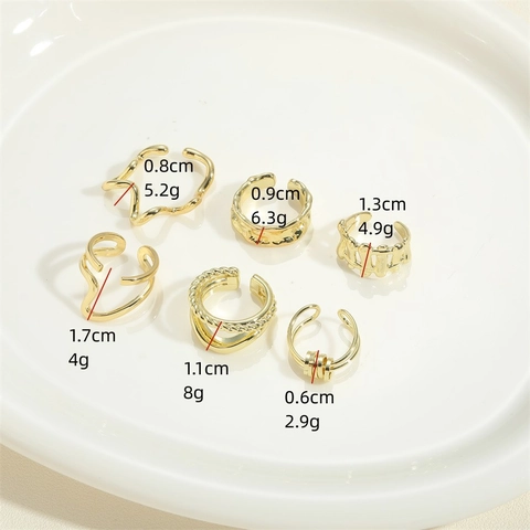 Verstellbarer Kupferring Mit Flüssigmetalltextur Unregelmäßige Welle Geometrisch Gewebt Offener Fingerring Für Damen 14K Vergoldet