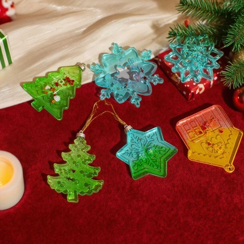 Christmas Resin Silicone Molds DIY Crafting Pendants Keychain Holiday Ornaments Snowflakes Tree Star Moon Bell Angel