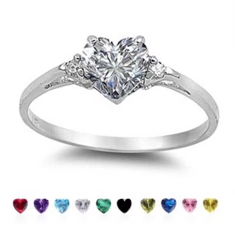 Heart Ring For Women Copper Inlaid Cubic Zirconia Romantic Minimalist Elegant Colorful Gemstone Statement Jewelry Gift
