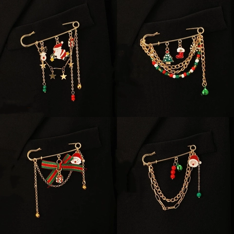 Broche Épingle de Nourrice Noël Alliage d'Or Père Noël Sapin de Noël Élan Flocon de Neige Breloque Pendante pour Femme Bijoux