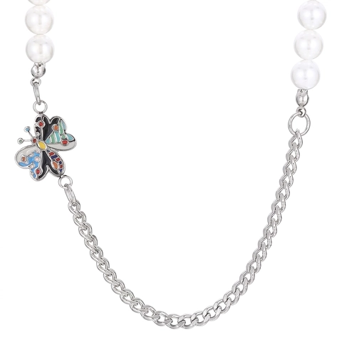 Patchwork Pendant Necklace Stainless Steel With Imitation Artificial Pearl Butterfly Flower Life Tree Charms For Women Elegance Style