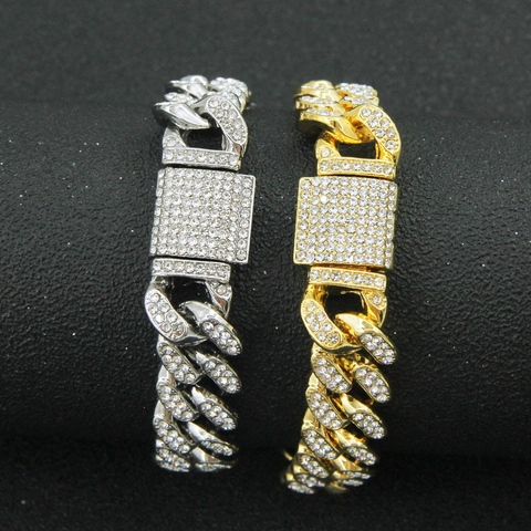 Collana Catena Cuban Link Lega Di Zinco Con Strass Iced Out Bling Hip Hop Gioielli Di Moda Per Uomini
